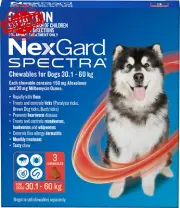 Spectra Chewables for Dogs 30.1–60kg 3 Pack Flea Tick Worm Monthly Treatment
