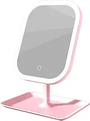 TALOMON LED Makeup Mirror with Touch Screen, Portable, Lighted Vanity Mirror for Home and Office,Magnifying Glass Available (Pink Zoom Function, Square-Shaped)