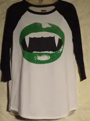 HALLOWEEN Vampire Fangs 3/4 Sleeve Baseball Tee Sz. S