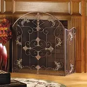 Protection Fire Guard Ornate Traditional Fire/Spark Screen Hearth - 3-Panel Wrought Iron Fireplace Screen for Indoor and Outdo