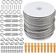 Yunking 1/16" Wire Rope Kit，Steel Wire Cable，Coated 304 Stainless Steel Wire Rope，Vinyl Coated Stainless Steel Cable Wire for Outdoor,Garden,Kitchen,Craft with Turnbuckle（30M）