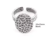 Oval Hammered Adjustable Ring Blank - Antique Silver Plated Brass 20x15mm 4949