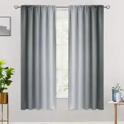 Rod Pocket Ombre Room Curtains 63 inch Length, Gray and Greyish White