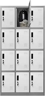 Locker Steel Cabinet Storage with Lock 12 Doors Metal Cupboard for Office School Gym Changing Room 185cm Dark Grey & White