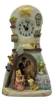 New 10”x6”x2.5” Bear Family & Puppy Wall/Desk/Table/Shelf Clock with Photo Frame