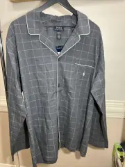 POLO RALPH LAUREN Plaid Pajama Sleep Shirt PJ Sleepwear Gray Men's L *NEW* $55