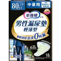 在飛比找蝦皮購物優惠-【丁丁藥局】來復易男性漏尿墊中量18片 80CC