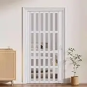 Accordion Folding Door with Acrylic Panels, Interior Accordion Partition Doors with Handle, Multi-Folding Magnetic Doors for Laundry Bedroom (58 x 80 cm (147.3 x 203.2 cm)
