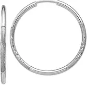 [JewelryWeb] 10k White Gold 2mm Sparkle Cut Endless Hoop Earrings 30x30mm Wide 2mm Thick-Hoop Earring for Women
