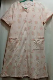 MISS ELAINE Women's Size Small Floral Pink Essentials Snap Front Pockets New