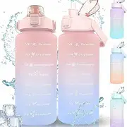 EZONEDEAL 2L Water Bottle, Large Capacity Drinking Water Bottles, Motivational Sport Bottle For Fitness, Gym, Outdoor Sports, Water Bottle With Time Straw & Marker, Reusable, Leakproof (Pink)