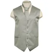 New Formal Men's Polyester Vest tuxedo waistcoat & Necktie Light Gray wedding