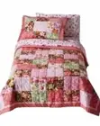 Girls Twin Quilt & Sham Set Coral Brown Patchwork Blossom Flowers