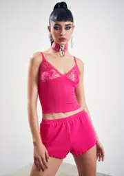 [Club Exx] Tempting Fate Lace Tank And Shorts Set