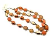 New TALBOTS Statement Necklace Peach Orange Tan Gold Tone Links 36" -38" NWT NOS