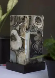 4"x4"x6" Black Agate Decorative Bed Side Table Lamp Add Lightning to Your Home