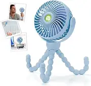 snawowo Upgraded Portable Baby Stroller Fan, 360°Rotate Rechargeable Mini Clip on Fan with Flexible Tripod for Stroller Treadmill Crib Car Seat Travel, 4000mAh Battery Powered Handheld Fan (Blue)