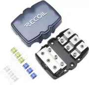 MFH13 3-Way Mini-Anl Fused Distribution Block, 3 X 0/2/4 Gauge in / 3 X 4/8 Gaug