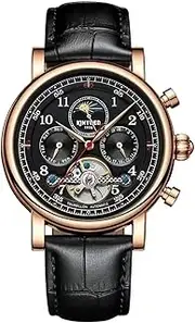 [carlien] Automatic Mechanical Watch Men Tourbillon Perpetual Calendar Skeleton Business Wristwatches