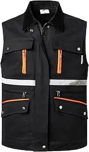 [Yukirtiq] Mens Outdoor Travel Vest Reflective Summer Multi-Pockets Sleeveless Jackets Cargo Safari Fishing Vests