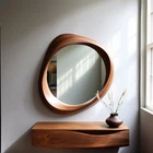 Antique Walnut Wooden Frame Mirror Home Decor Irregular Asymmetrical Mirror