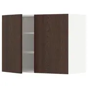 METOD wall cabinet with shelves/2 doors, white/Sinarp brown, 80x37x60 cm