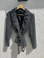 cynthia rowley womens black and white jacket waist-tie size small outerwear