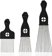 Kootinn 3-Piece Stainless Steel Afro Hair Pick Set, Fist Design for Men & Women, Perfect for Natural Curly Afro Hair, Essential Hairdressing Styling Tool