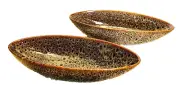 Hosley Decorative Oval Ceramic Bowl SET OF 2 Peacock Feather Pattern (NEW)