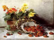 Strawberries and flowers Accent Tile Mural Kitchen Bathroom Wall Backsplash 8x6