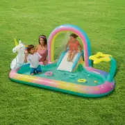 Play Day Rainbow Swim Center Inflatable Swimming Pool Kiddie Water Slide Sprayer