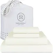 Threadmill Home Linen 1000 Thread Count 100% Supima ELS Cotton Sheet Set King Sheet Super Luxury Bedding King 4-Piece Set Ivory Smooth Sateen Weave.