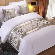 Floral Jacquard Bed Runners Scarves Matching Cushion Cover Throws Blanket Single Queen King Bed Scarf Bedding Bedspread Nordic Retro Flower Bed End Towel,Silver-50 * 180CM(1.2m Bed)