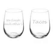 We Finish Each Other's Tacos Couples Engagement Lesbian Set of 2 Wine Glasses