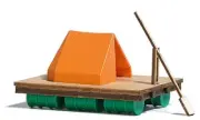 Wooden raft and tent OO/HO gauge scenery Busch 1564