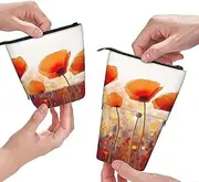 QQLADY Red Poppy Flowers Standing Pencil Case Pen Holder Pop up Pencil Pouch Stationery Pouch Stationery Pen Case Pen Pouch Pencil Holder Stationery Organizer for Office Women Men, Black, One Size