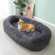 Human Dog Bed, Extra Large Faux Fur Fluffy Giant Pet Bed for People With Memory Foam, Removable Washable Cover (Dark Gray, 135x85x30cm)