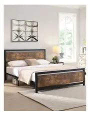 [Levede] Double Metal Bed Frame in Rustic Brown