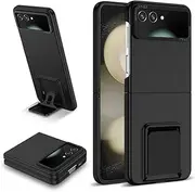[Asuwish] Phone Case for Samsung Galaxy Z Flip 5 5G 2023 and Slide Camera Cover Kickstand Stand Slim Protective Mobile Hard Hybrid Back Shockproof Cell Accessories ZFlip5 Z5 G Flip5 5Z Women Men Black