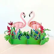 Pink Flamingo Couple in Tropical Garden 3D Pop Up Card