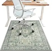 48"x60" Office Chair Mat for Hardwood Tile Floor, Under Desk Carpet Protector for Rolling Computer Chair Mat, Machine Washable Area Rug, Anti-Slip 1/5" Thick Low Pile Thin Vinyl Floor Mat, Green