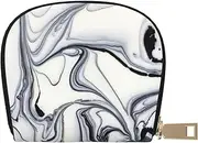 [JEJEA] Black and White Paint Mixed Print Credit Card Holder Wallet, Small Card Holder Wallet with Zipper,Leather Card Holder, White, One Size