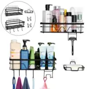 Hanging Shower Shelf，Black Bathroom Command Caddy Shelf with Hooks for Shampoo H