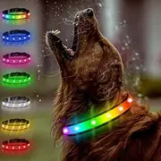 TRIPOLACO Light Up Dog Collars, Waterproof Rechargeable Led Dog Collar, Glow in The Dark Dog Collars for Night Walking, Multicolor Lighted Dog Collars for Small Medium Large Dogs - Black, L