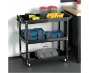 3-Tier Tool Cart Trolley Workshop Garage Storage Organizer Black 79x35.5x74cm