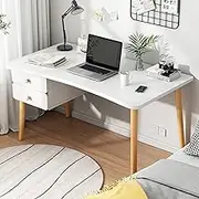 Modern White Computer Desk with 2 Drawers for Home Office Compact Workstation and Laptop Table (39")