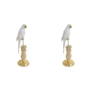2x LVD Resin Ornament Cockatoo Pineapple Stand Sculpture Home/Office Decor 33cm