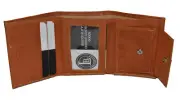 KIDS BOYS SLIM COMPACT ID COIN POCKET TRIFOLD WALLET TAN BRAND LEATHERBOSS