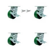 4 Inch Green Poly on Steel Caster Set with Ball Bearings 4 Brake 2 Swivel Lock