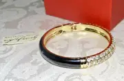 NWT $150 KENNETH LANE KJL Rhinestone Resin Black Goldtone Bracelet CZ Crystal